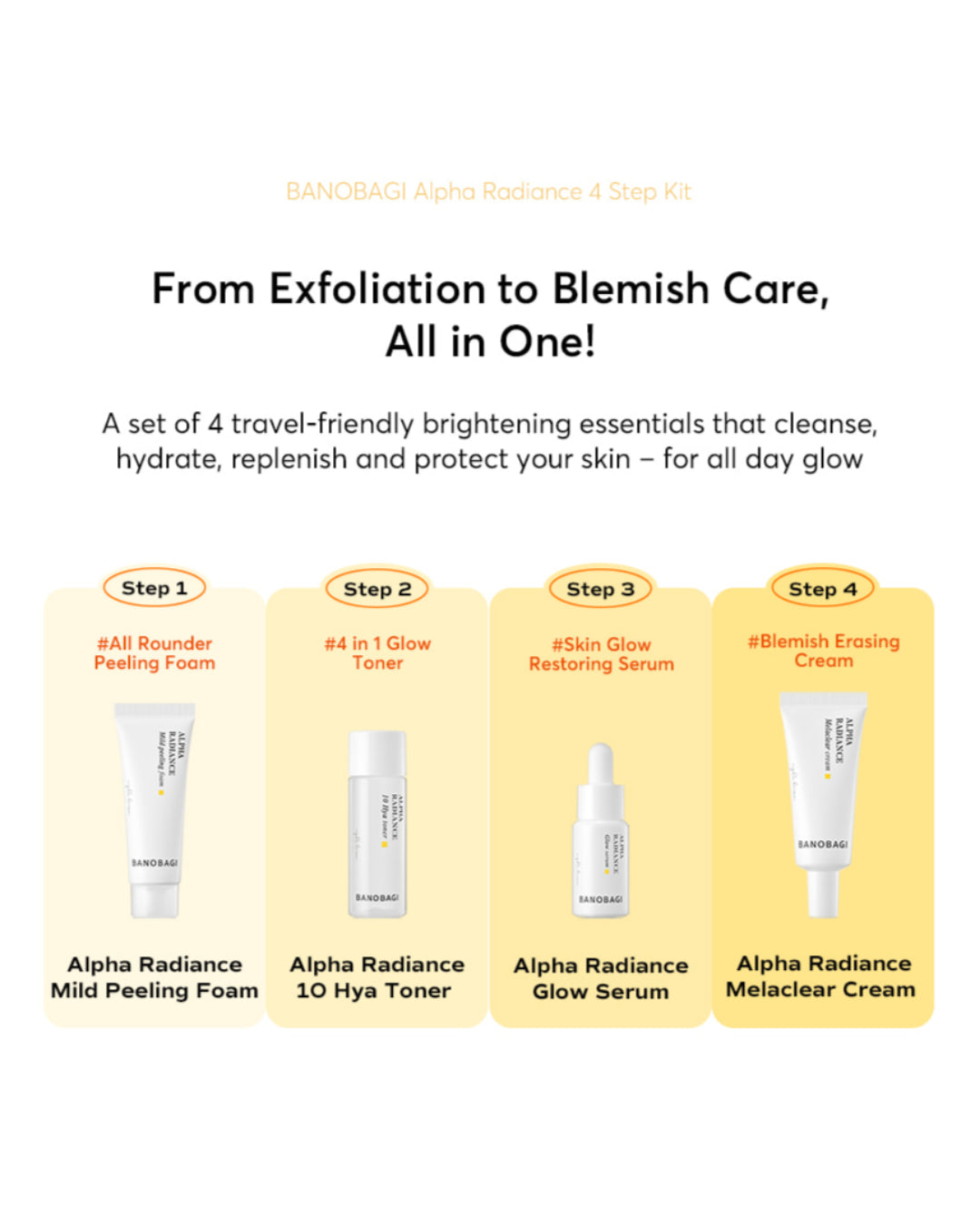 BANOBAGI Alpha Radiance 4 Step Kit for Travel or Trial